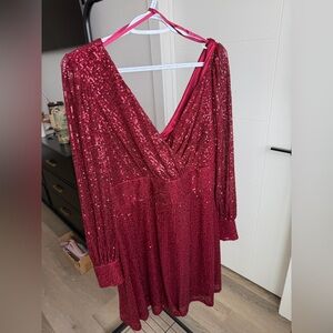 Le Château Burgundy Sequin Evening Dress